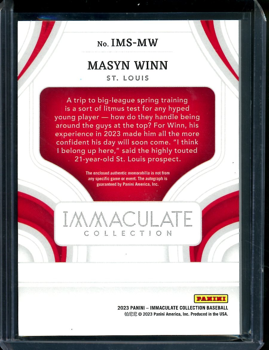 2023 Panini Immaculate Masyn Winn Patch Auto Gold /99 Cardinals