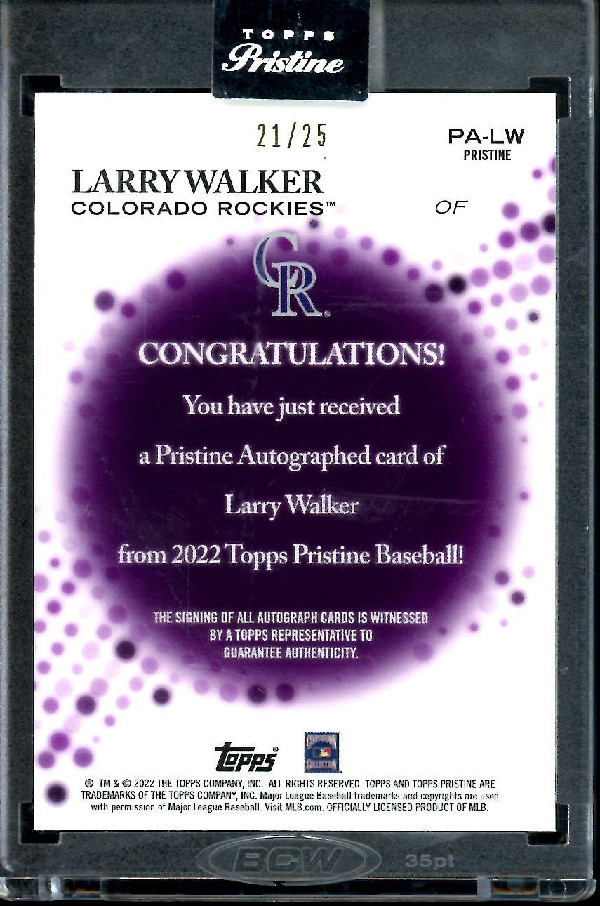 2022 Topps Prestine Larry Walker Auto Orange /25 Rockies