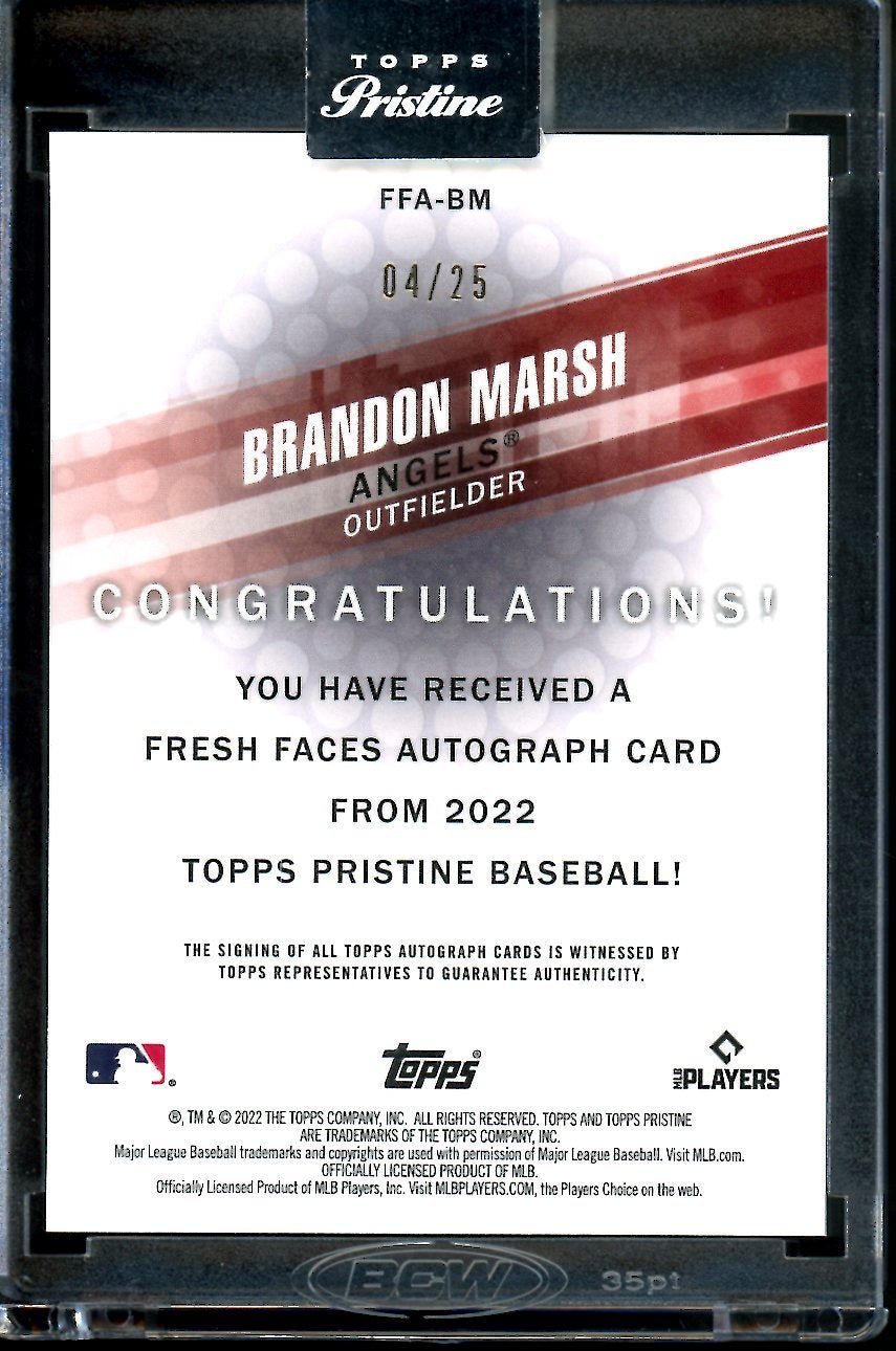 2022 Topps Prestine Brandon Marsh Rookie Auto Orange /25 Phillies