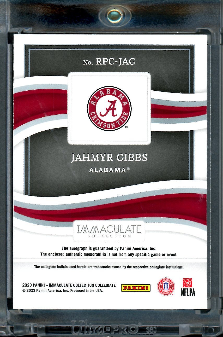2023 Panini Immaculate Collegiate Johmyr Gibbs Jumbo Hat Patch Auto /10 Alabama