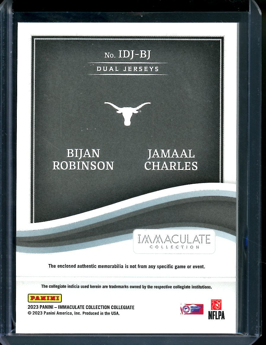 2023 Panini Immaculate Collegiate Bijan Robinson/Jamaal Charles Dual Patch Gold /25 Texas