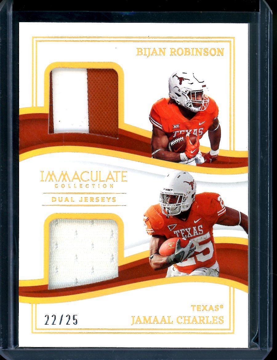 2023 Panini Immaculate Collegiate Bijan Robinson/Jamaal Charles Dual Patch Gold /25 Texas