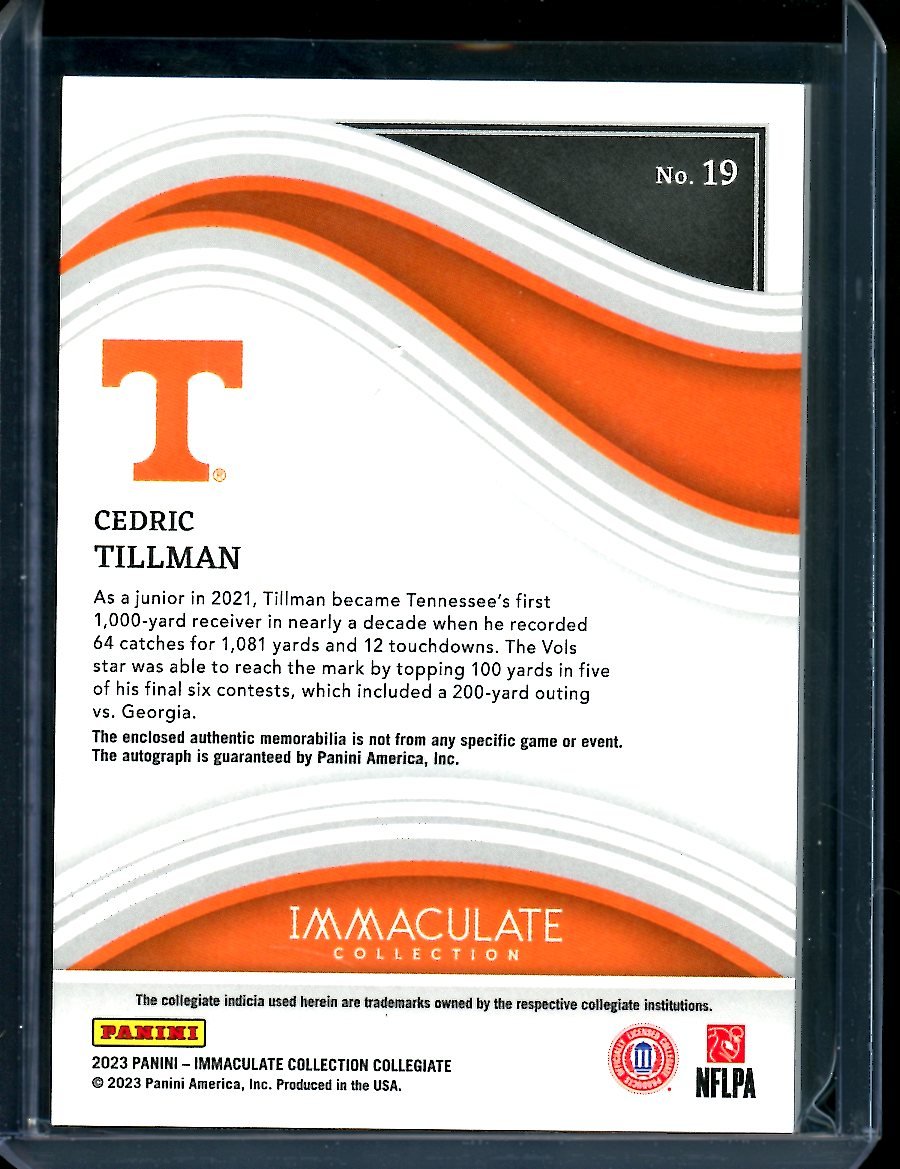 2023 Panini Immaculate Collegiate Cedric Tillman Rookie RPA /65 Tennessee