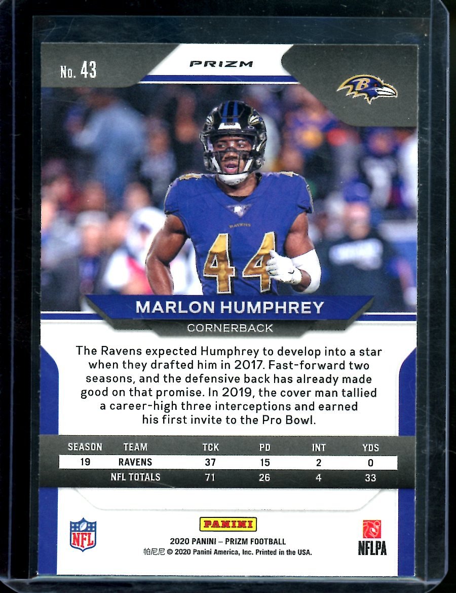 2020 Panini Prizm Marlon Humphrey Red Black Snake Skin SSP Ravens