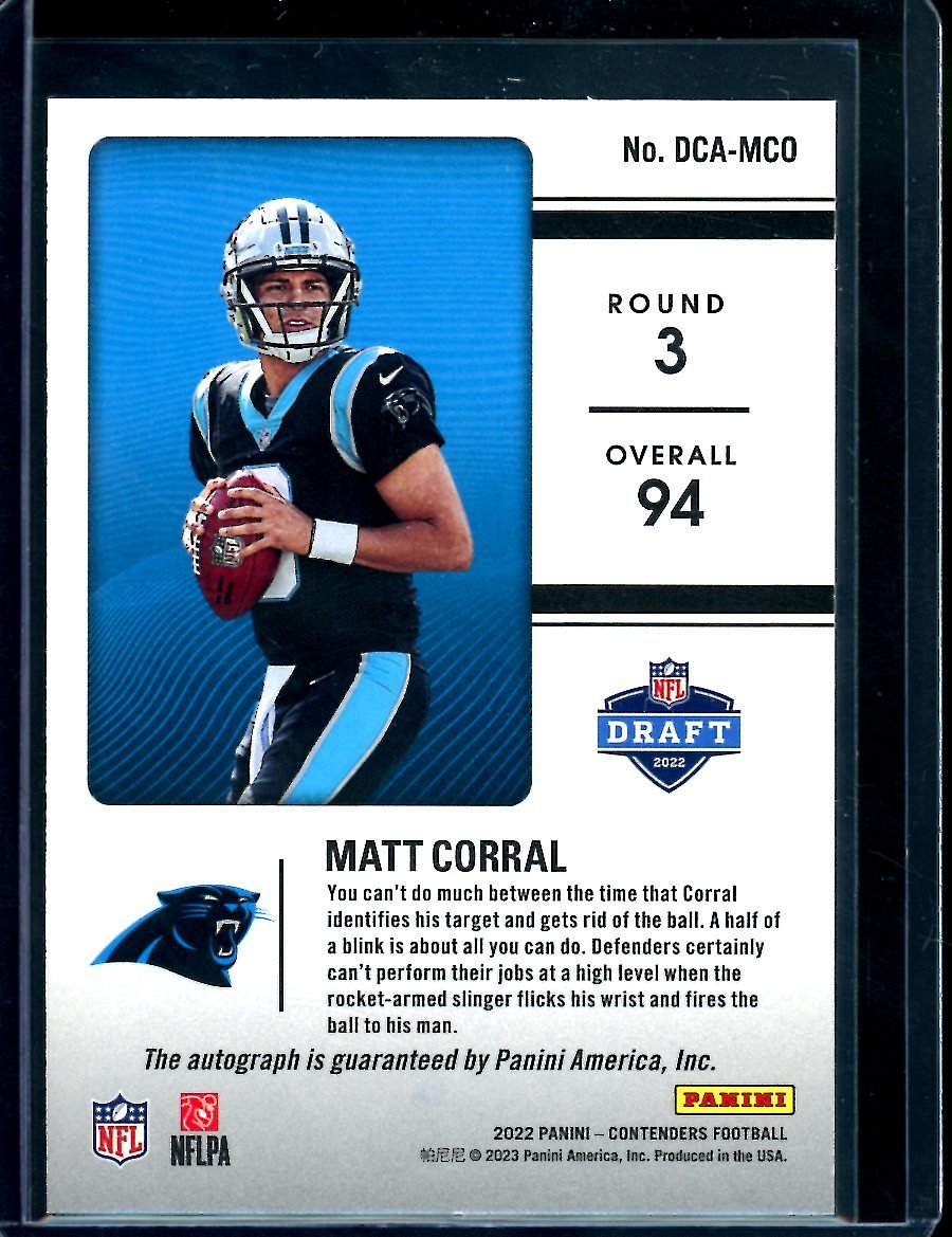 2022 Panini Contenders Matt Corral Rookie Draft Class Auto /49 Panthers