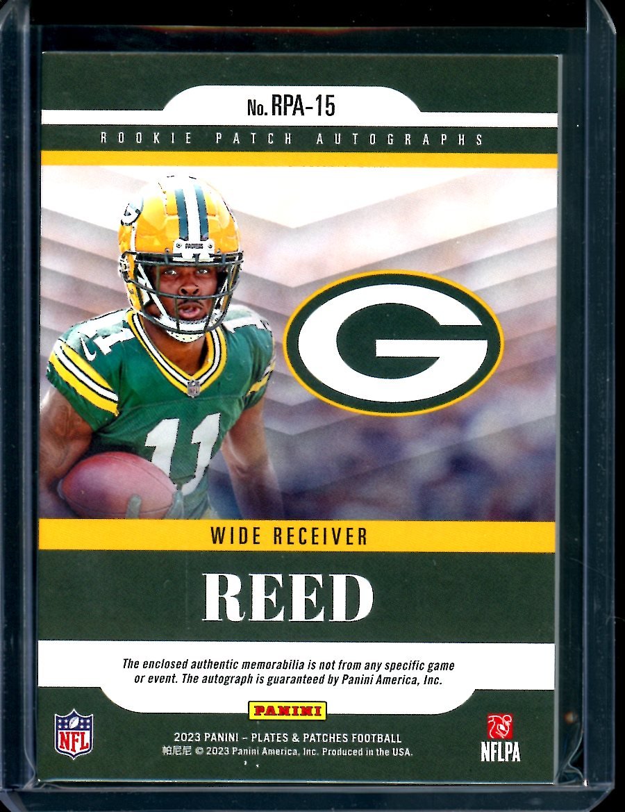2023 Panini Plates & Patches Jayden Reed Rookie Auto RPA /50 Packers