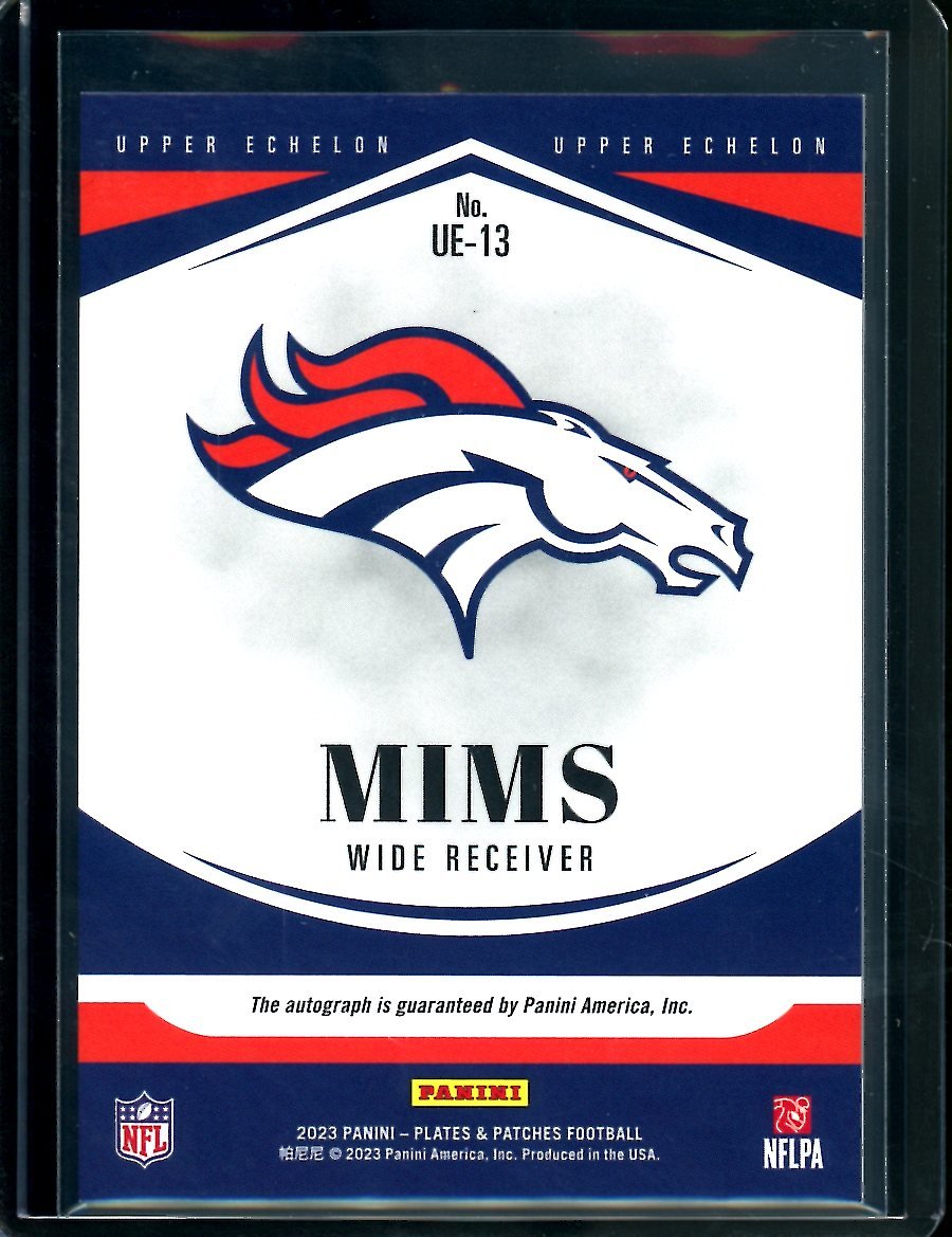 2023 Panini Plates & Patches Marvin Mims Rookie Auto Red /10 Broncos