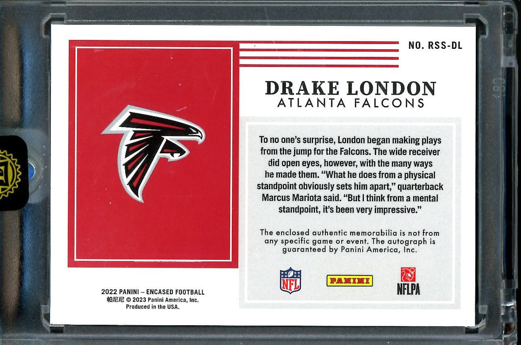 2022 Panini Encased Drake London Rookie Auto RPA Green /5 Falcons