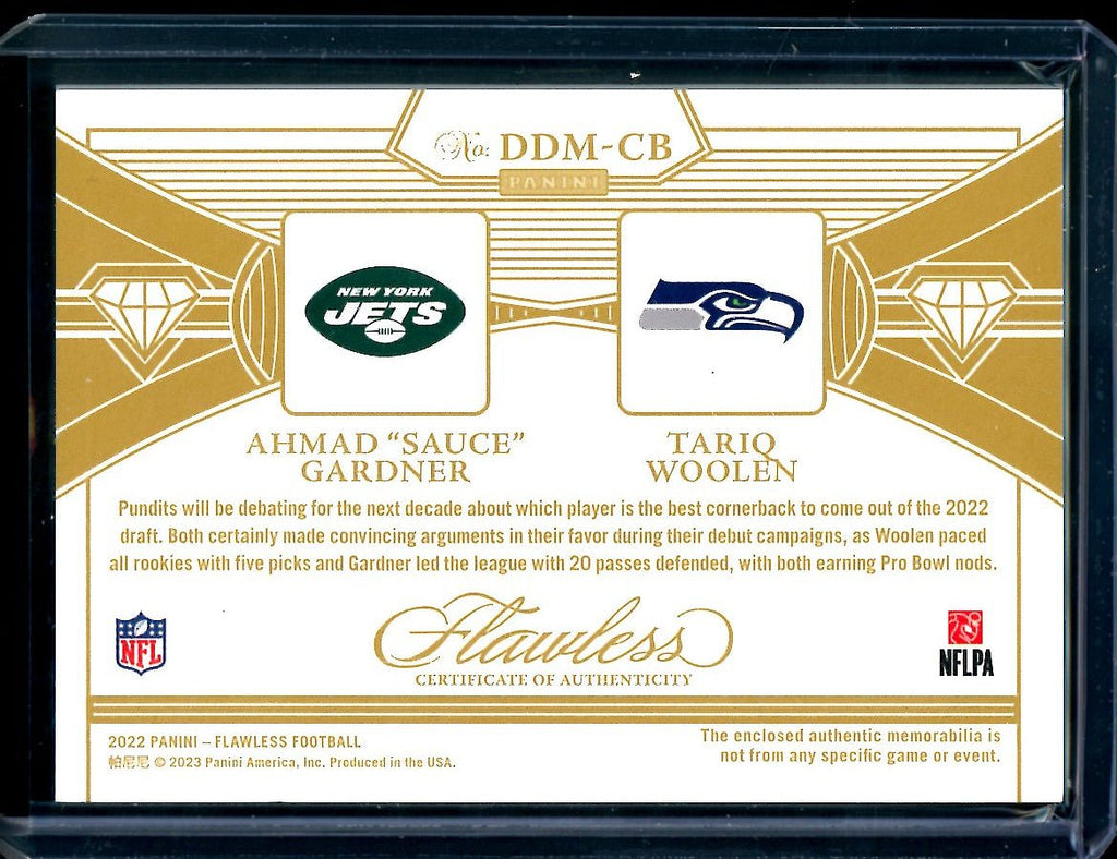 2022 Panini Flawless Sauce Gardner/Tariq Woolen Rookie Dual Patch Blue /10 Seahawks