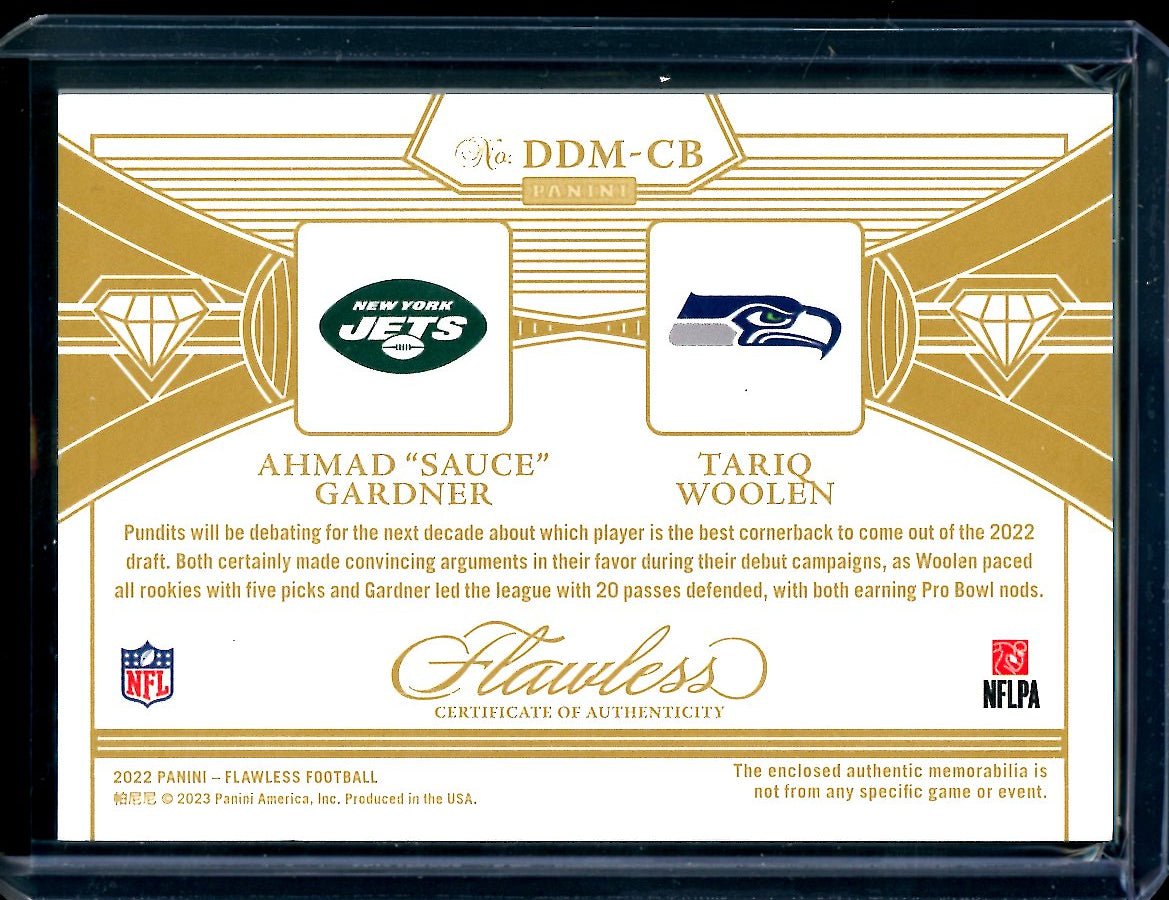 2022 Panini Flawless Sauce Gardner/Tariq Woolen Rookie Dual Patch Blue /10 Seahawks