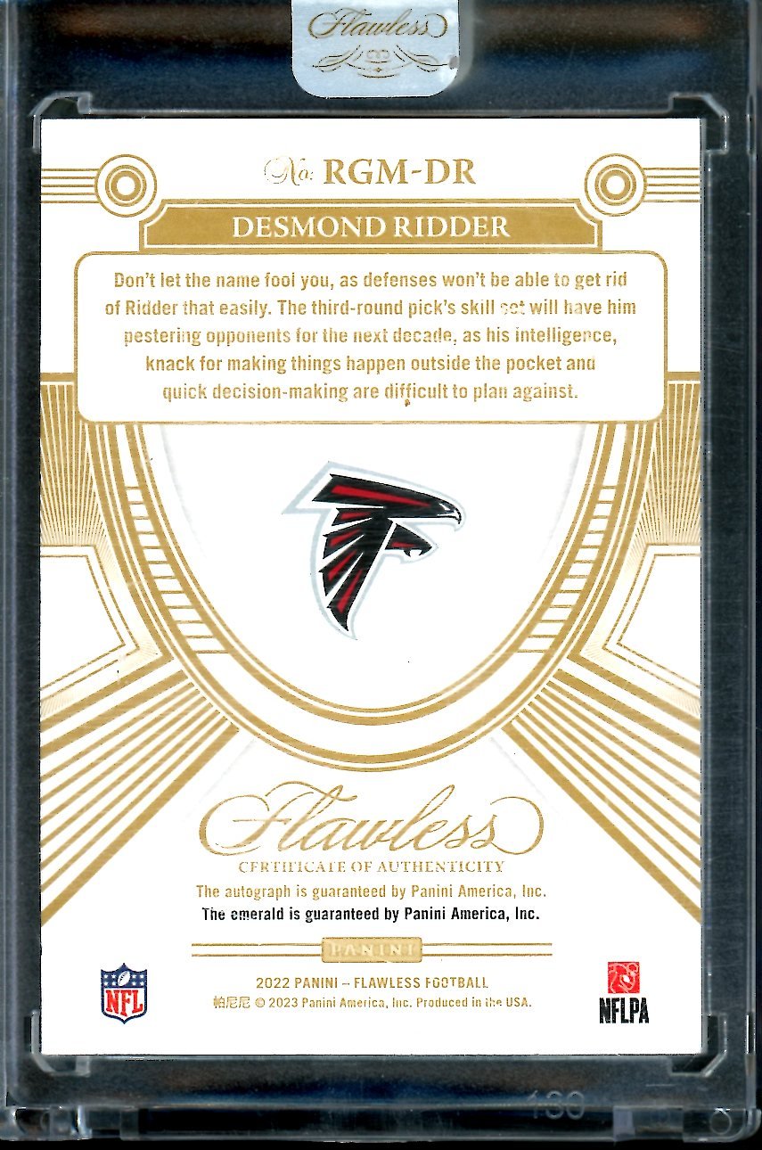 2022 Panini Flawless Desmond Ridder Rookie Emerald Auto /5 Falcons