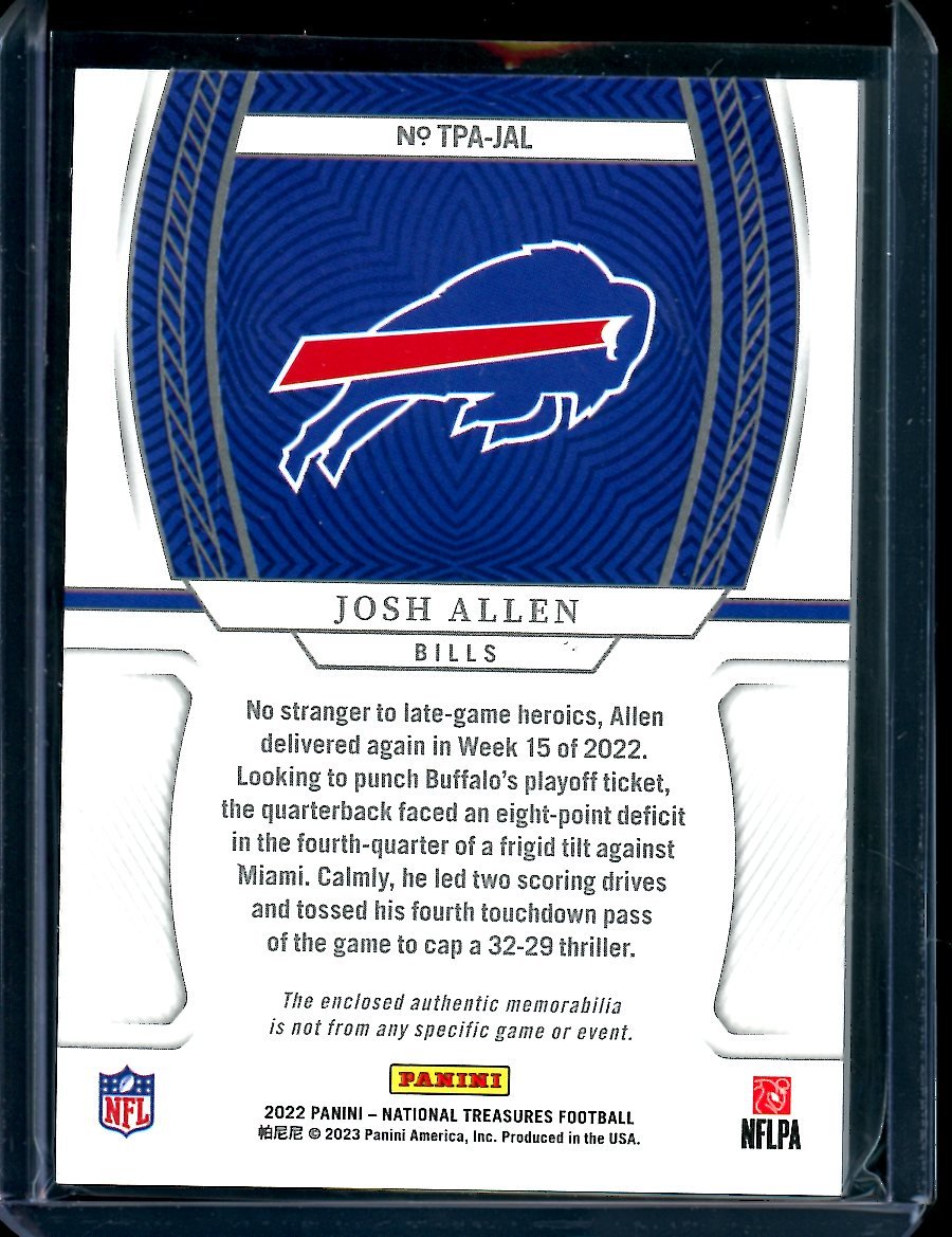 2022 Panini National Treasures Josh Allen Treasured Patches /25 Bills
