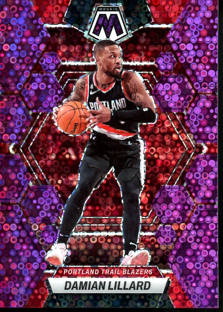 2022-23 Panini Mosaic Damian Lillard Purple Disco /50 Trailblazers