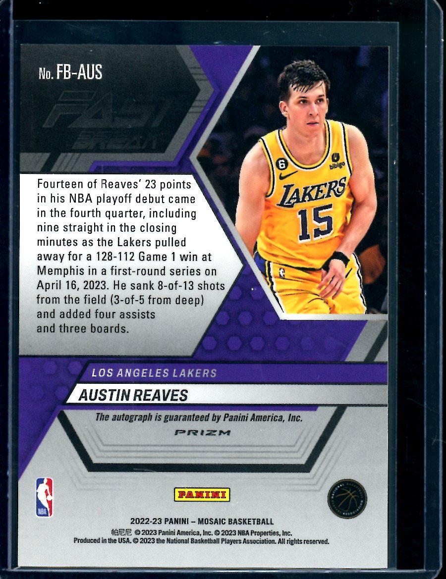 2022-23 Panini Mosaic Austin Reaves Fast Break Auto Lakers