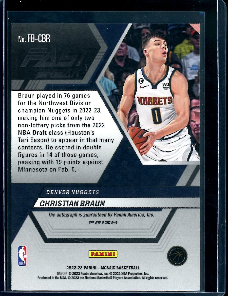 2022-23 Panini Mosaic Christian Braun Fast Break Rookie Auto Nuggets