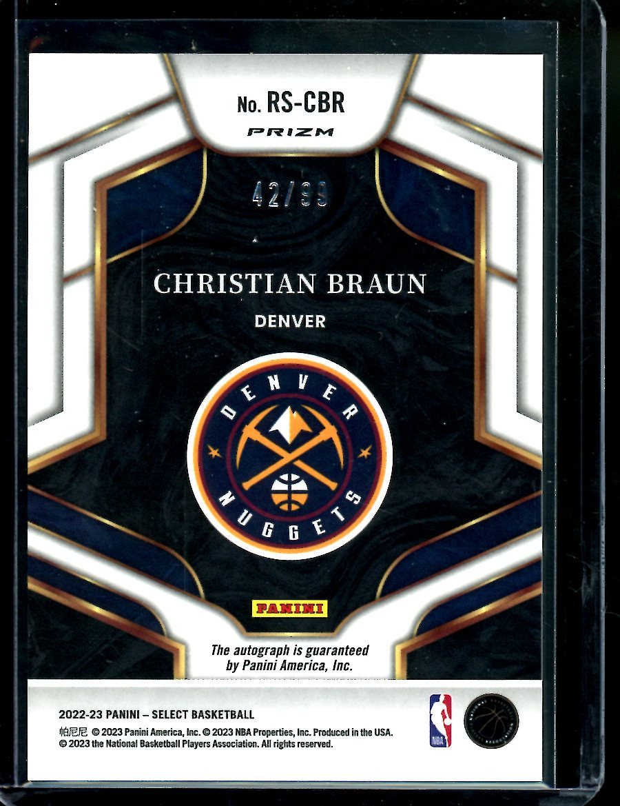 2022-23 Panini Select Christian Braun Rookie Auto Red /99 Nuggets