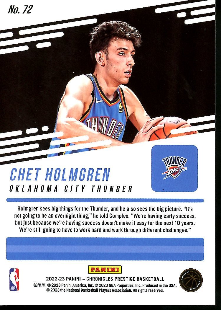 2022-23 Panini Chronicles Chet Holmgren Rookie /49 Thunder