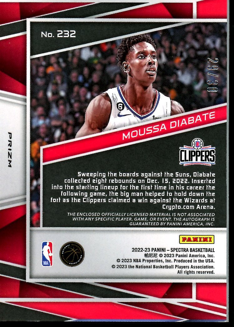 2022-23 Panini Spectra Moussa Diabate Rookie RPA /30 Clippers