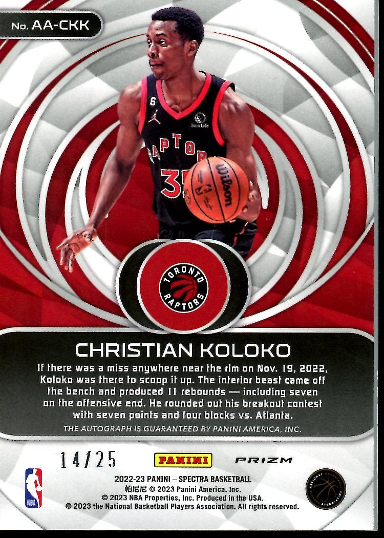 2022-23 Panini Spectra Christian Koloko Rookie Aspiring Auto /25 Raptors