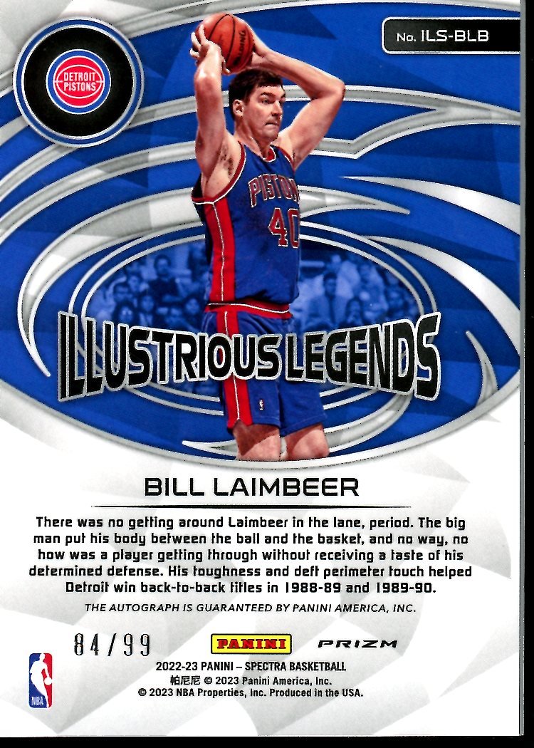 2022-23 Panini Spectra Bill Lambeer Illustrious Legends Auto /99 Pistons