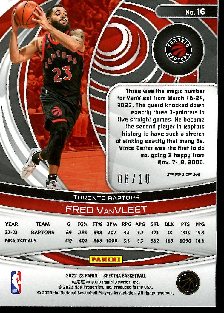 2022-23 Panini Spectra Fred VanVleet Gold /10 Raptors