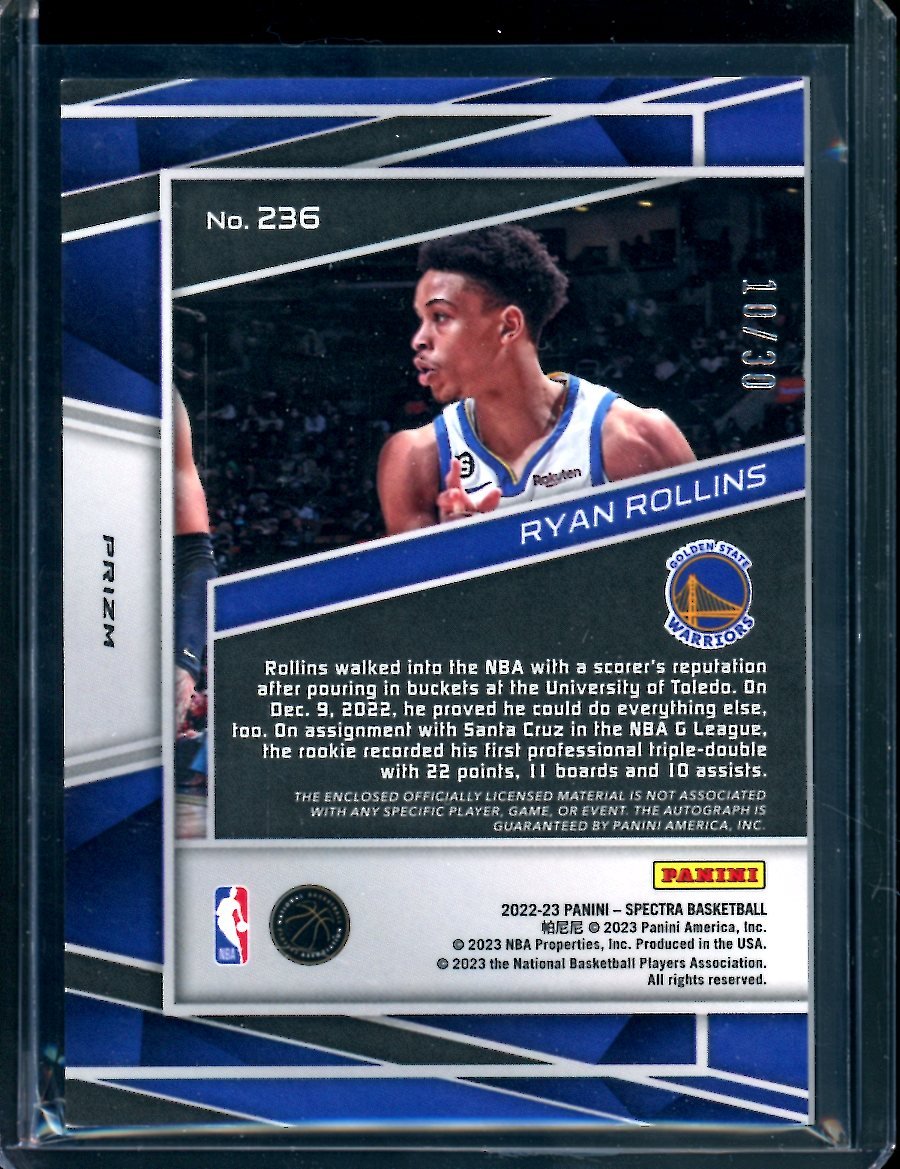 2022-23 Panini Spectra Ryan Rollins Rookie RPA /30 Warriors