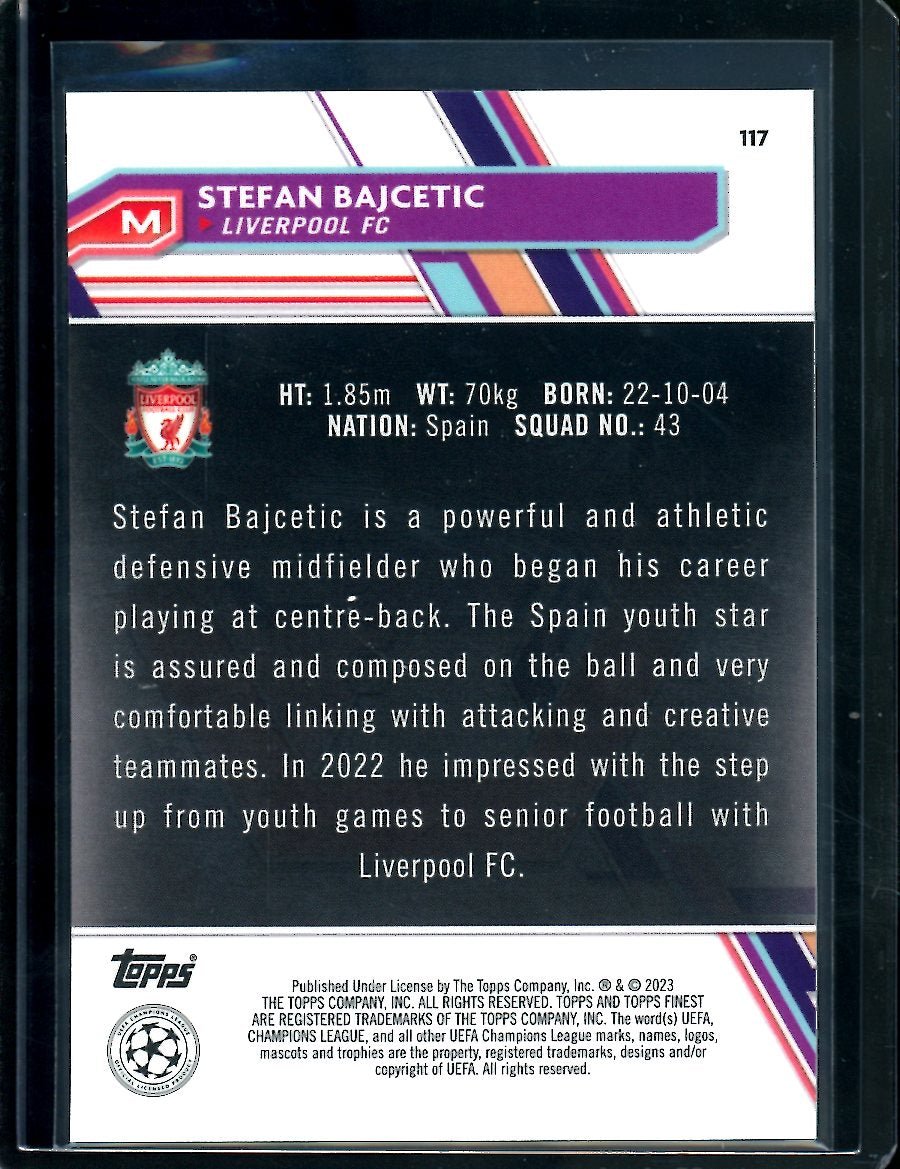 2023 Topps Finest Stefan Bajcetic Rookie Gold /50 Liverpool
