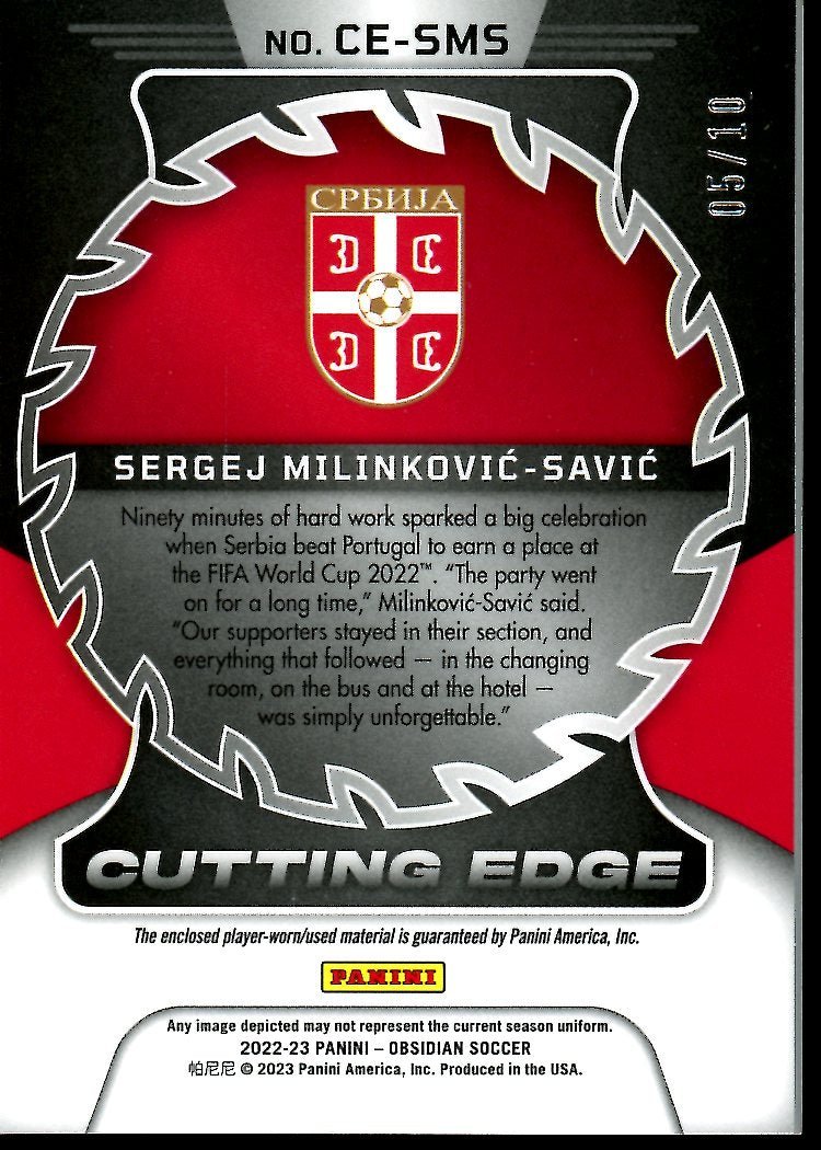 2022-23 Panini Obsidian Sergej Milinkovic-Savic Cutting Edge Patch Gold /10 Serbia