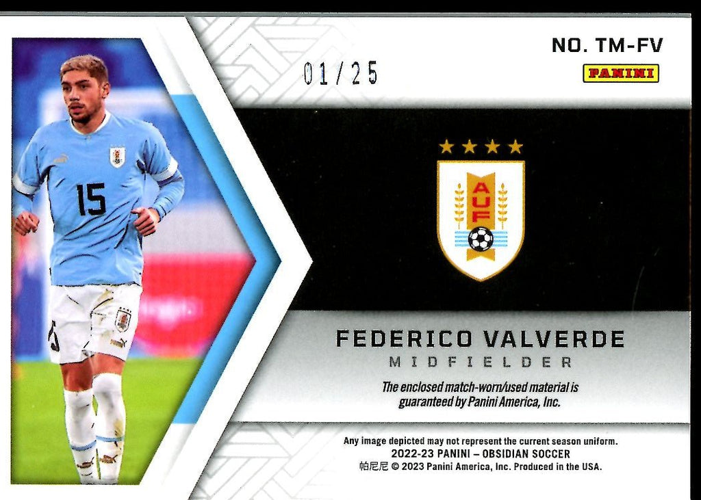 2022-23 Panini Obsidian Federico Valverde Trifecta Materials Patch /25 Uruguay