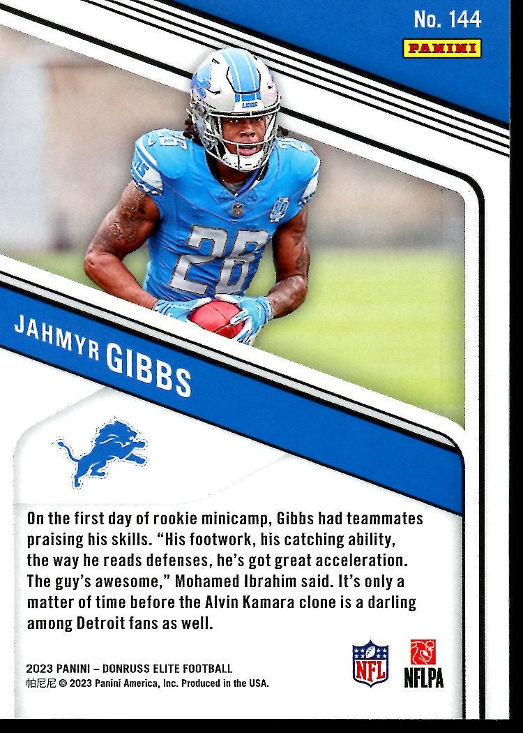 2023 Panini Elite Jahmyr Gibbs Rookie Orange /399 Lions