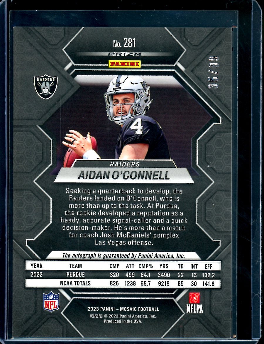 2023 Panini Mosaic Aidan O'Connell Rookie Auto Blue /99 Raiders