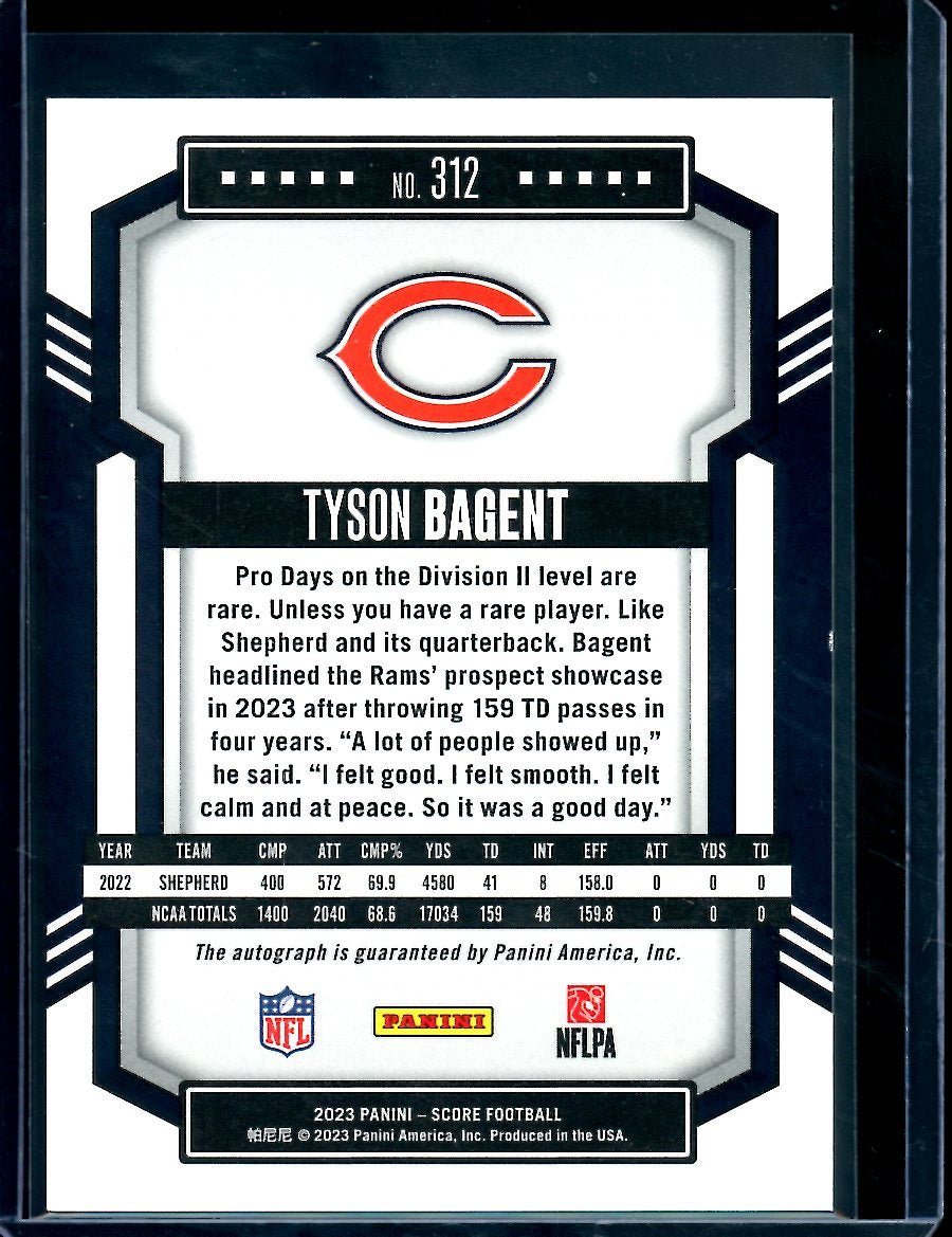 2023 Panini Score Tyson Bagent Rookie Auto Bears