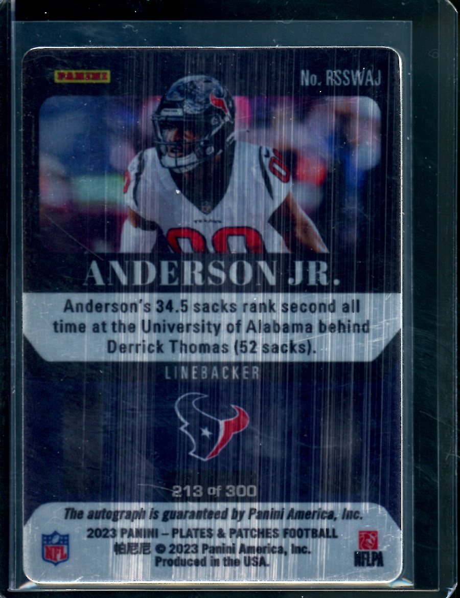 2023 Panini Plates & Patches Will Anderson Jr. Rookie Steel Signatures Auto /300 Texans