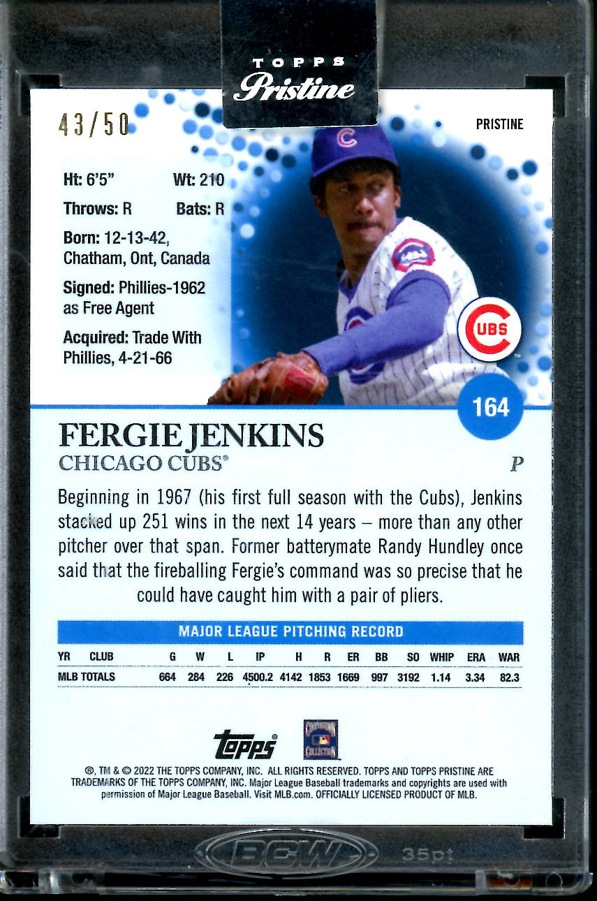 2022 Topps Pristine Fergie Jenkins Gold /50 Cubs