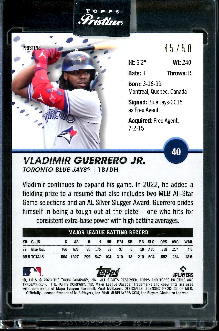 2023 Topps Pristine Vladimir Guerrero Jr. Gold /50 Blue Jays