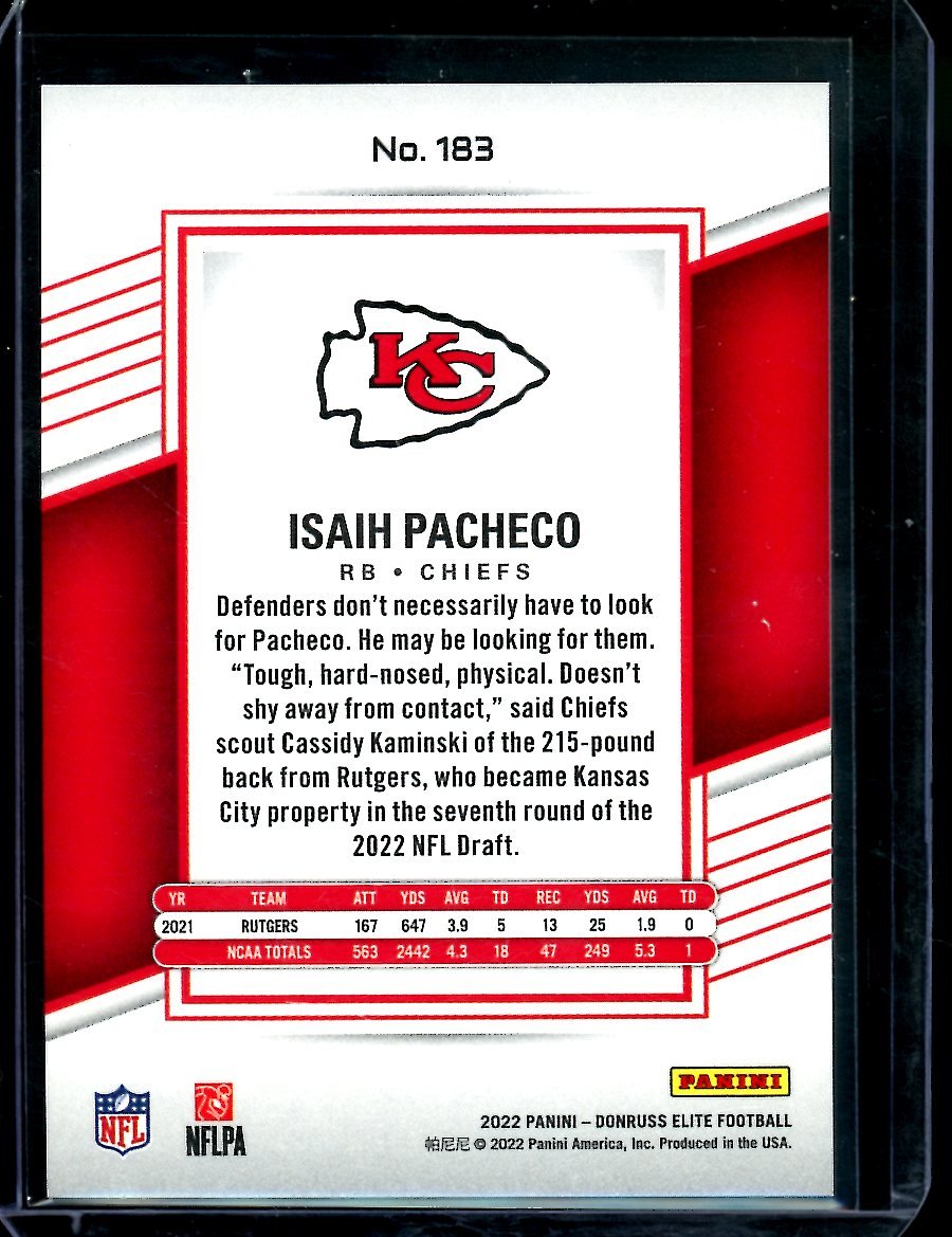 2022 Panini Elite Isaih Pacheco Rookie Purple /99 Chiefs