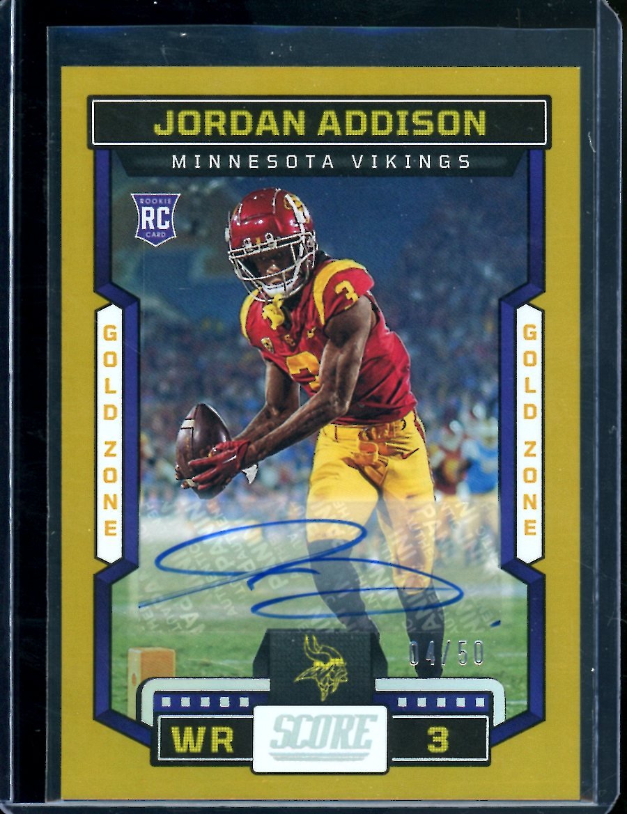 2023 Panini Score Jordan Addison Rookie Auto Gold /50 Vikings