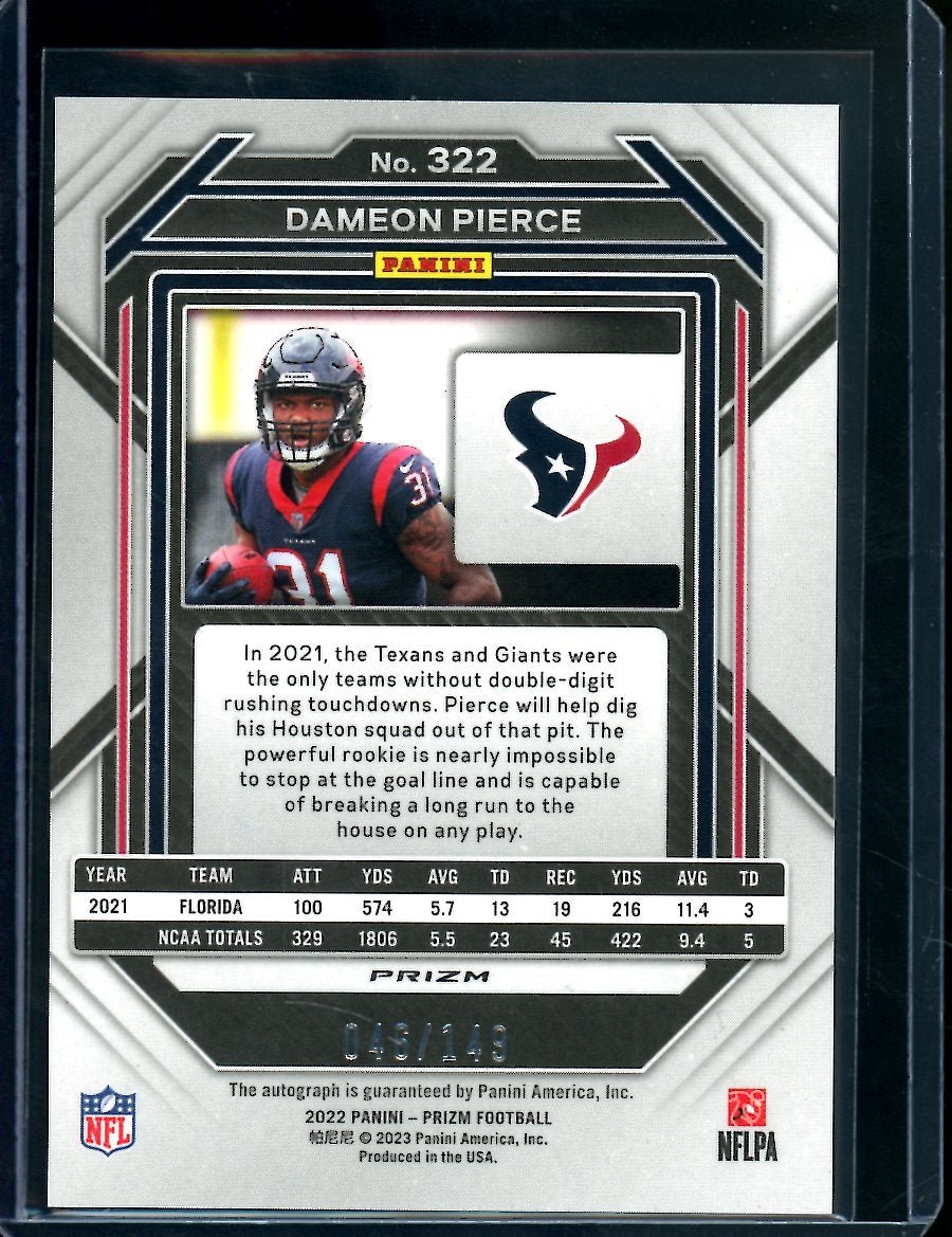 2022 Panini Prizm Dameon Pierce Rookie Auto Red Wave /149 Texans