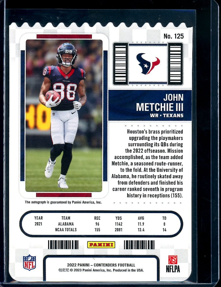 2022 Panini Contenders John Metchie III Rookie Ticket Stub Auto /88 Texans