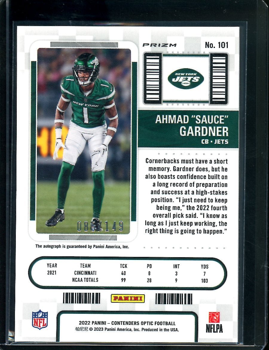 2022 Panini Contenders Optic Sauce Gardner Rookie Auto Red /149 Jets