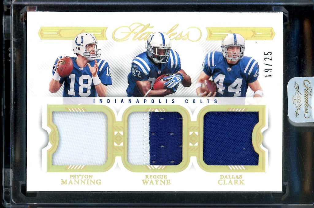 2022 Panini Flawless Peyton Manning/Reggie Wayne/Dallas ClarkTriple Patch Gold /25 Colts