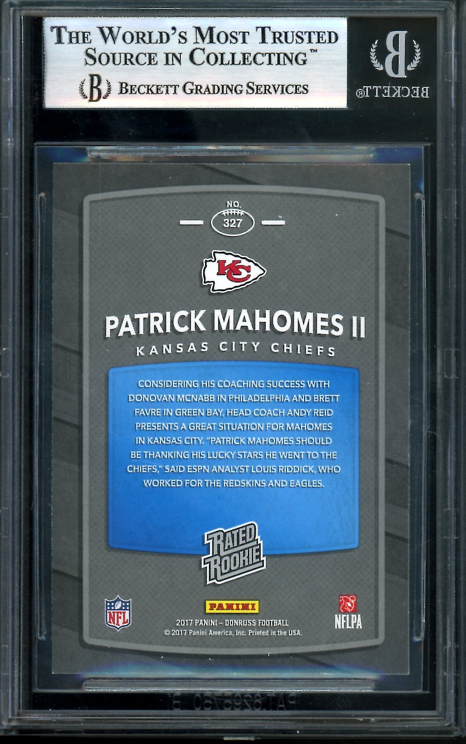 2017 Panini Donruss Patrick Mahomes Rookie BGS 8.5 Chiefs