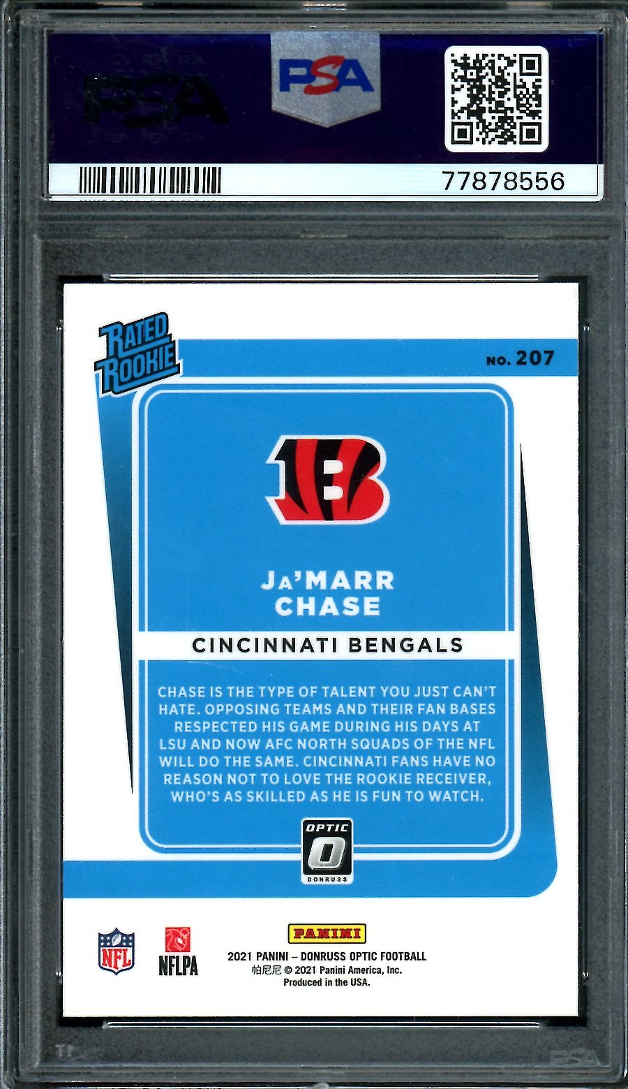 2021 Panini Optic Ja'Marr Chase Rookie PSA 10 Bengals