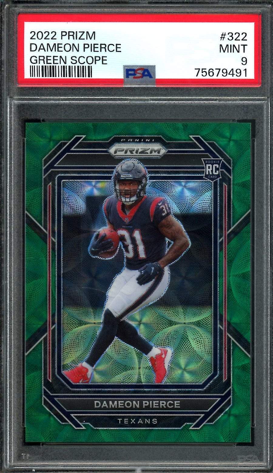 2022 Panini Prizm Dameon Pierce Rookie Green Scope /75 PSA 9 Texans