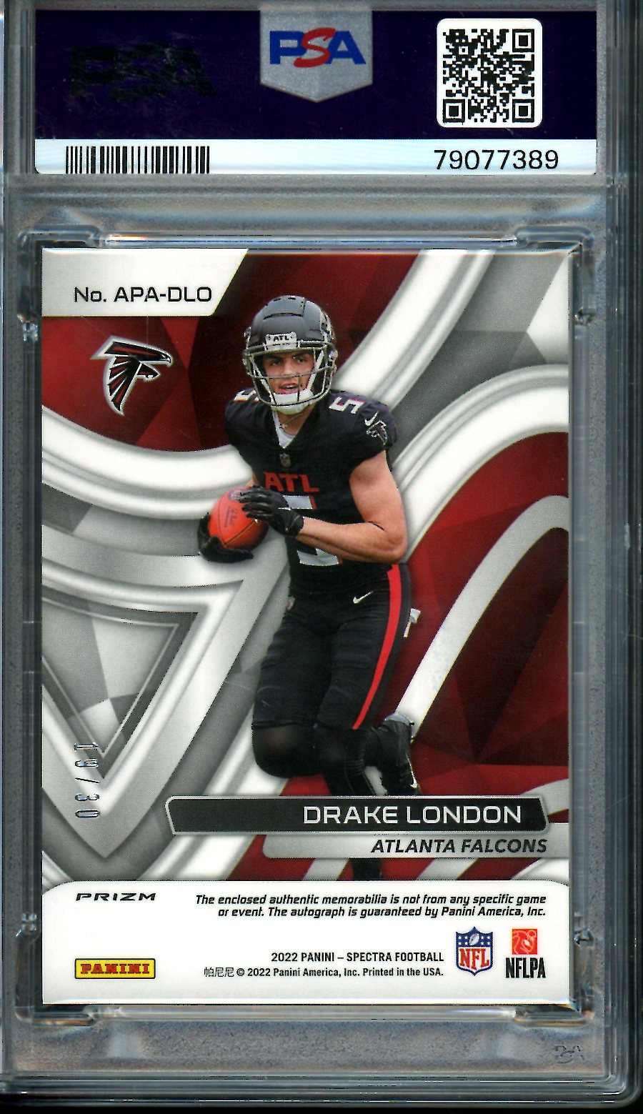 2022 Panini Spectra Drake London Rookie Aspiring RPA /30 PSA 10 Falcons