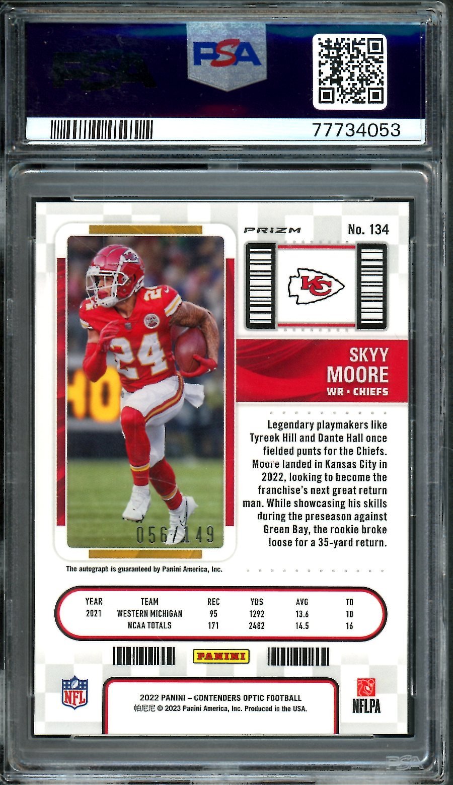 2022 Panini Contenders Optic Skyy Moore Rookie Red Auto /149 PSA 10 Chiefs