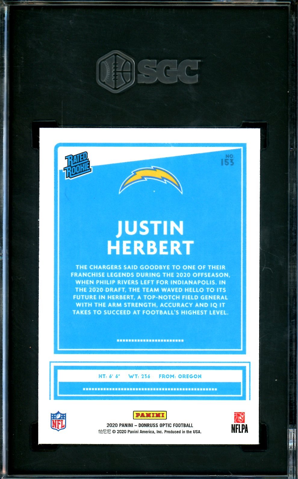 2020 Panini Optic Justin Herbert Rookie SGC 9.5 Chargers