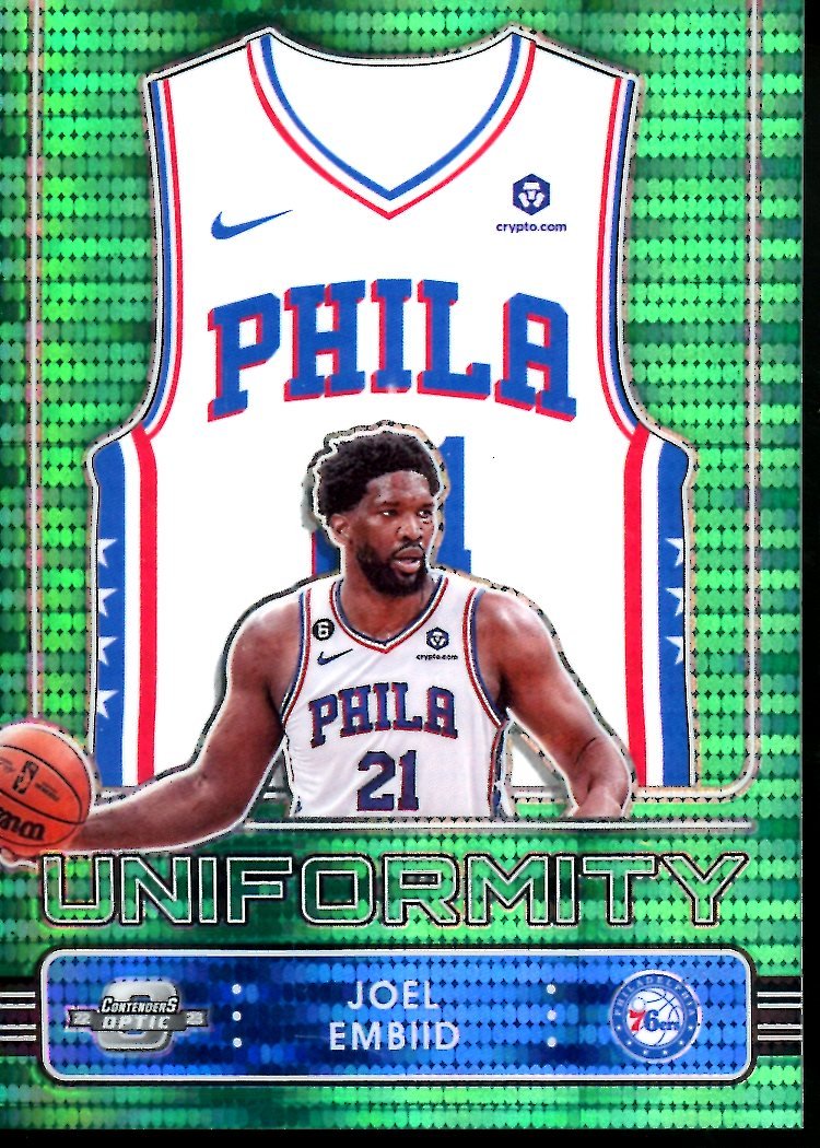 2022-23 Panini Contenders Optic Joel Embiid Uniformity Green Pulsar /25 76ers