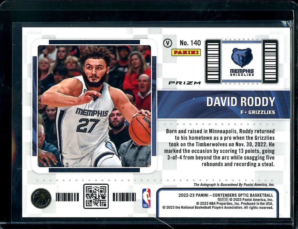 2022-23 Panini Contenders Optic David Roddy Rookie Ticket Variation Auto Grizzlies