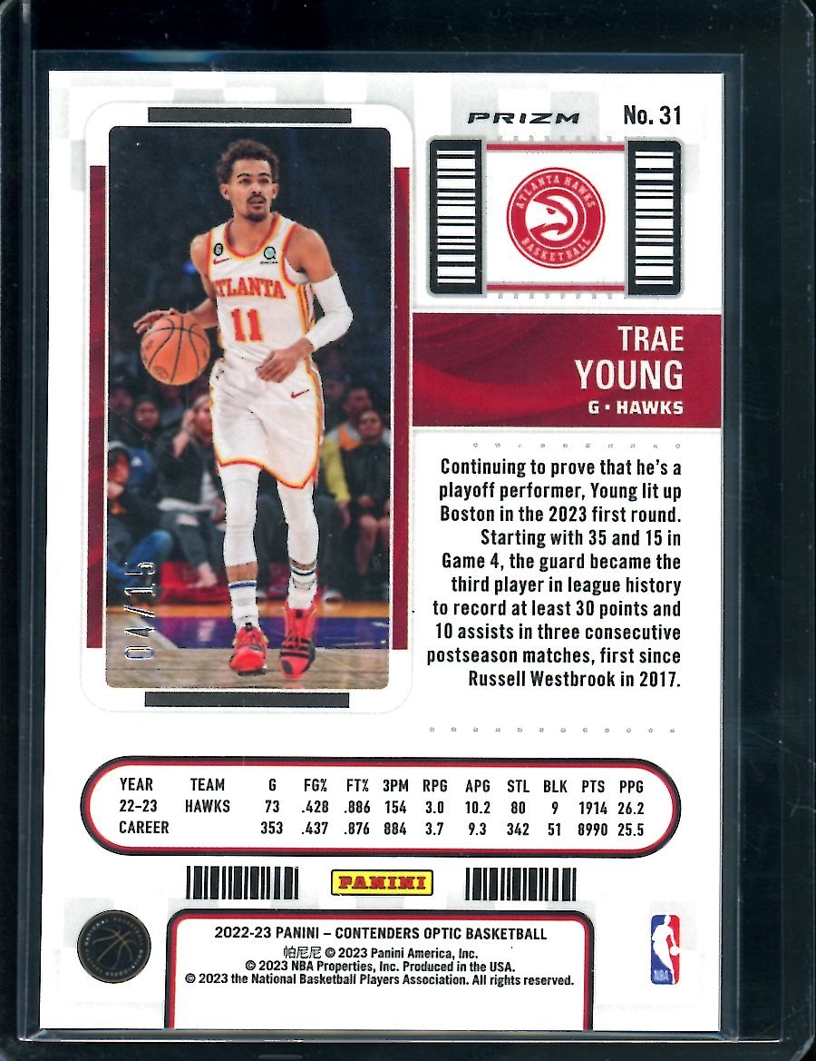 2022-23 Panini Contenders Optic Trae Young Ticket Purple /15 Hawks